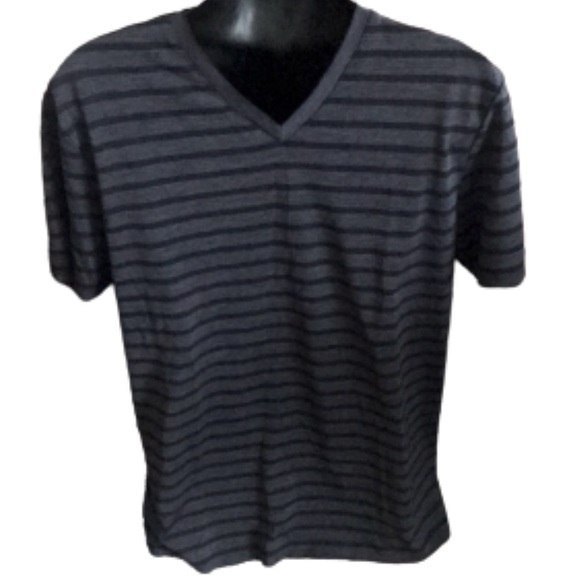 Perry Ellis navy and black striped pullover short sleeve v-neck shirt size M - Picture 1 of 6